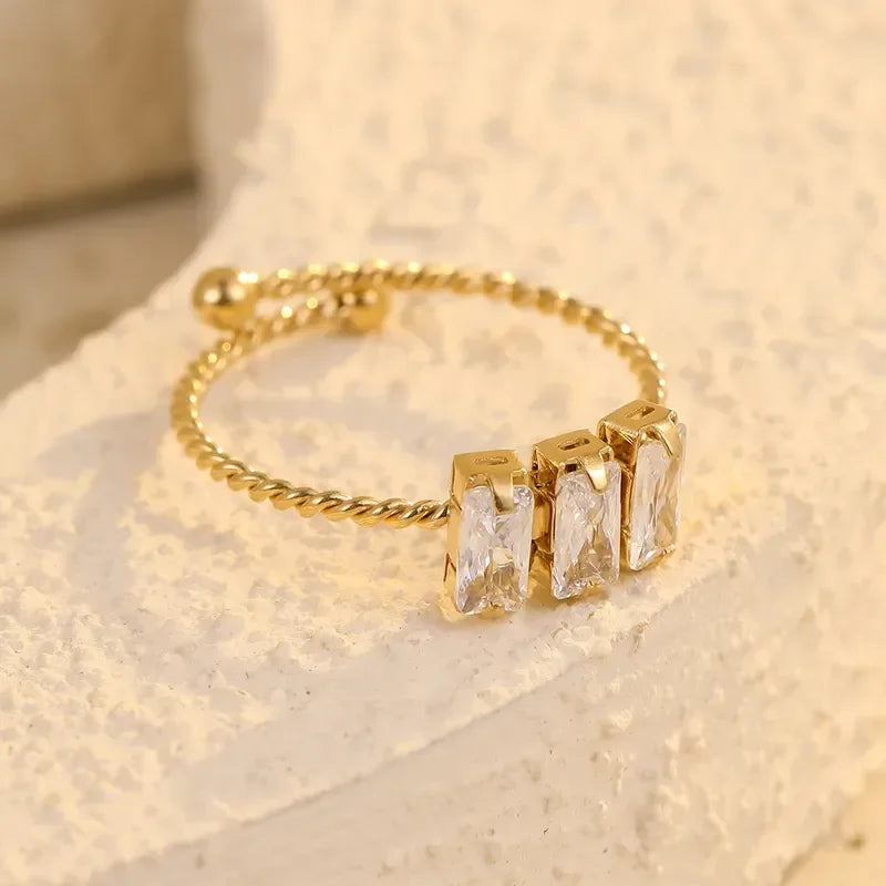 Shiny Square Zircon Open Rings - Diatoms