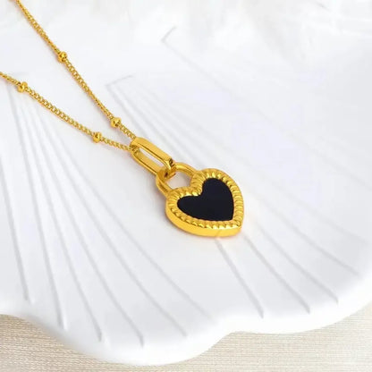 Black & White Heart Shape Double Side Necklace And Earrings - Diatoms