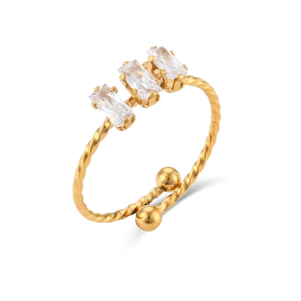 Shiny Square Zircon Open Rings - Diatoms