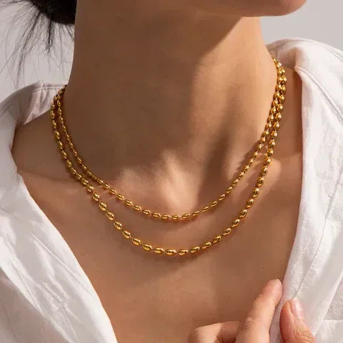 Gold Beaded Double Layered Necklace