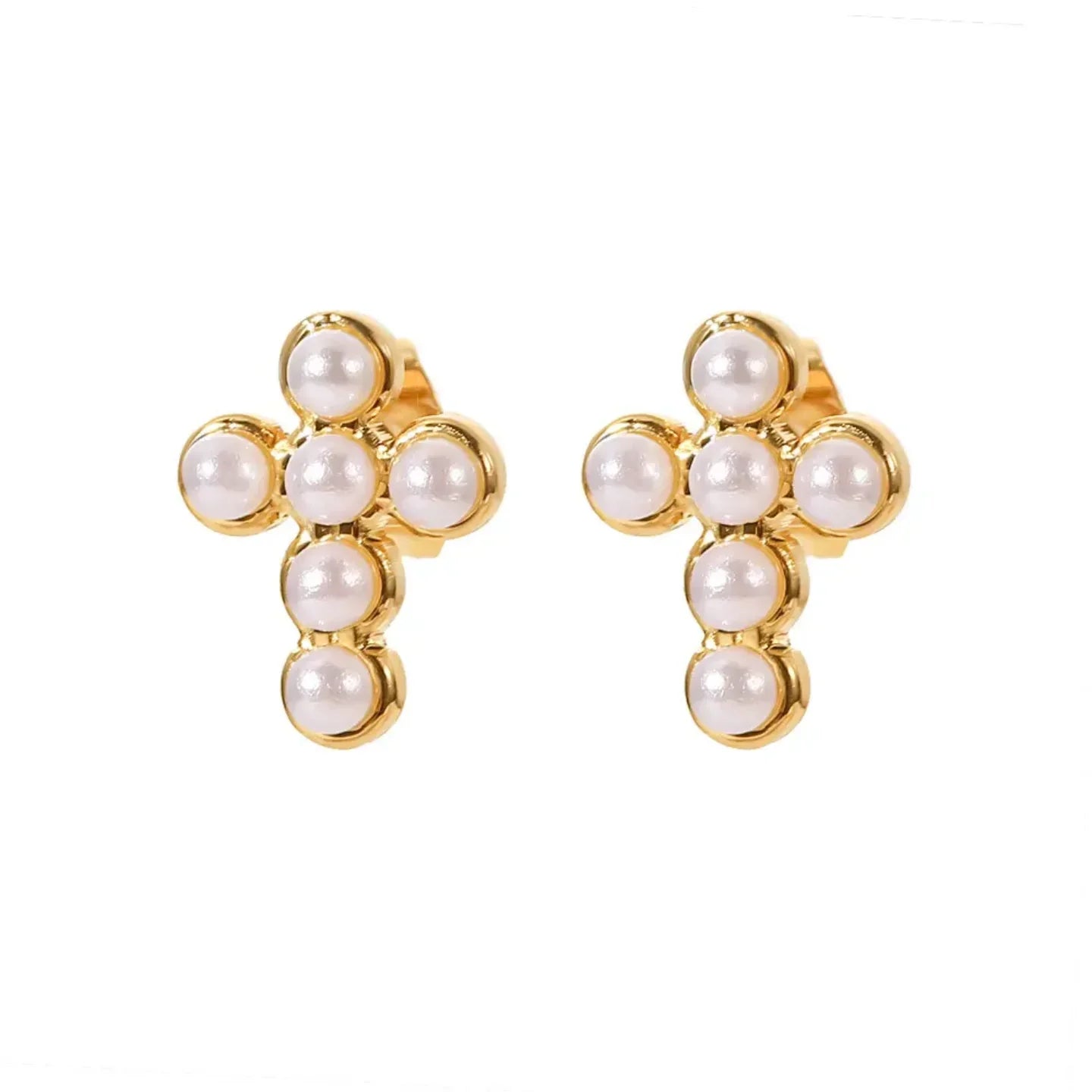 Pearl Cross Earrings - Diatoms