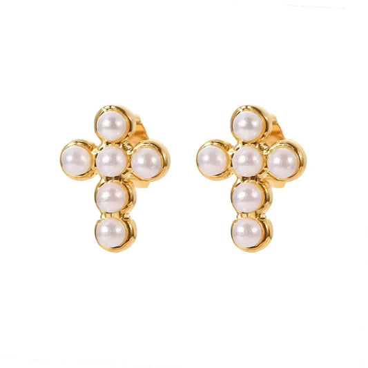 Pearl Cross Earrings - Diatoms