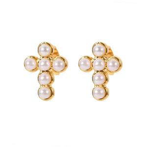 Pearl Cross Earrings