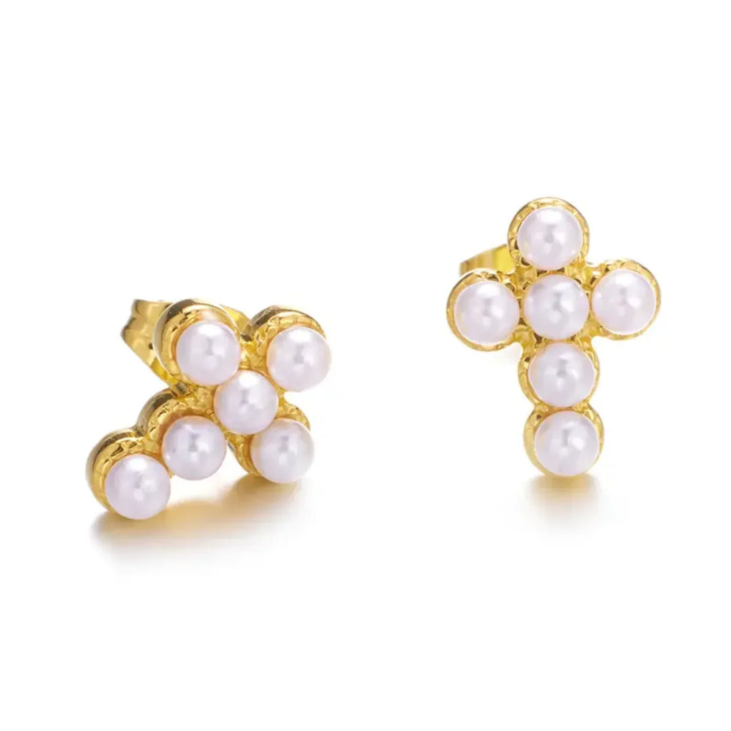 Pearl Cross Earrings - Diatoms