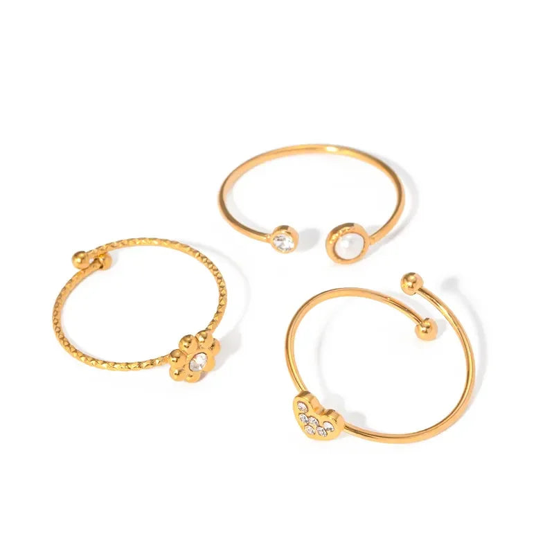Flower Heart 3 Rings Set - Diatoms
