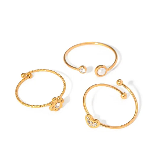 Flower Heart 3 Rings Set - Diatoms