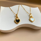 Black & White Heart Shape Double Side Necklace And Earrings - Diatoms
