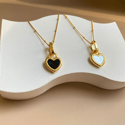 Black & White Heart Shape Double Side Necklace And Earrings - Diatoms