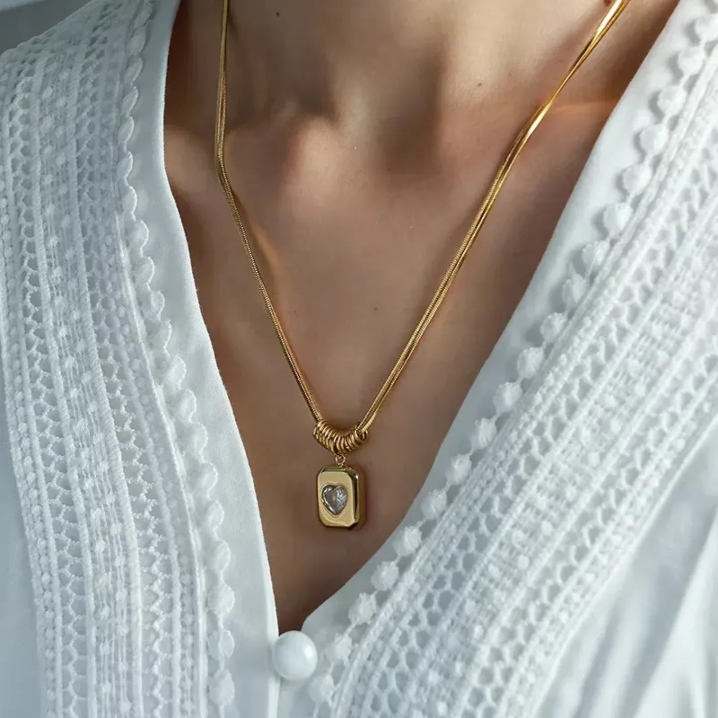 Trendy Crystal Geometric Peach Heart Love Pendant - Diatoms