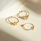 Flower Butterfly Rhinestones 3 Rings Set - Diatoms