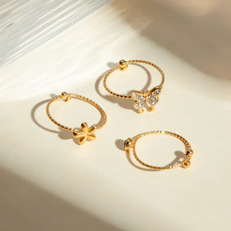 Flower Butterfly Rhinestones 3 Rings Set - Diatoms