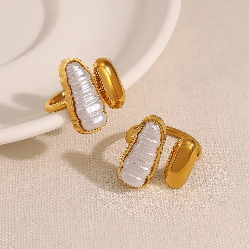 Elegant French Style Pearl Open Rings - Diatoms