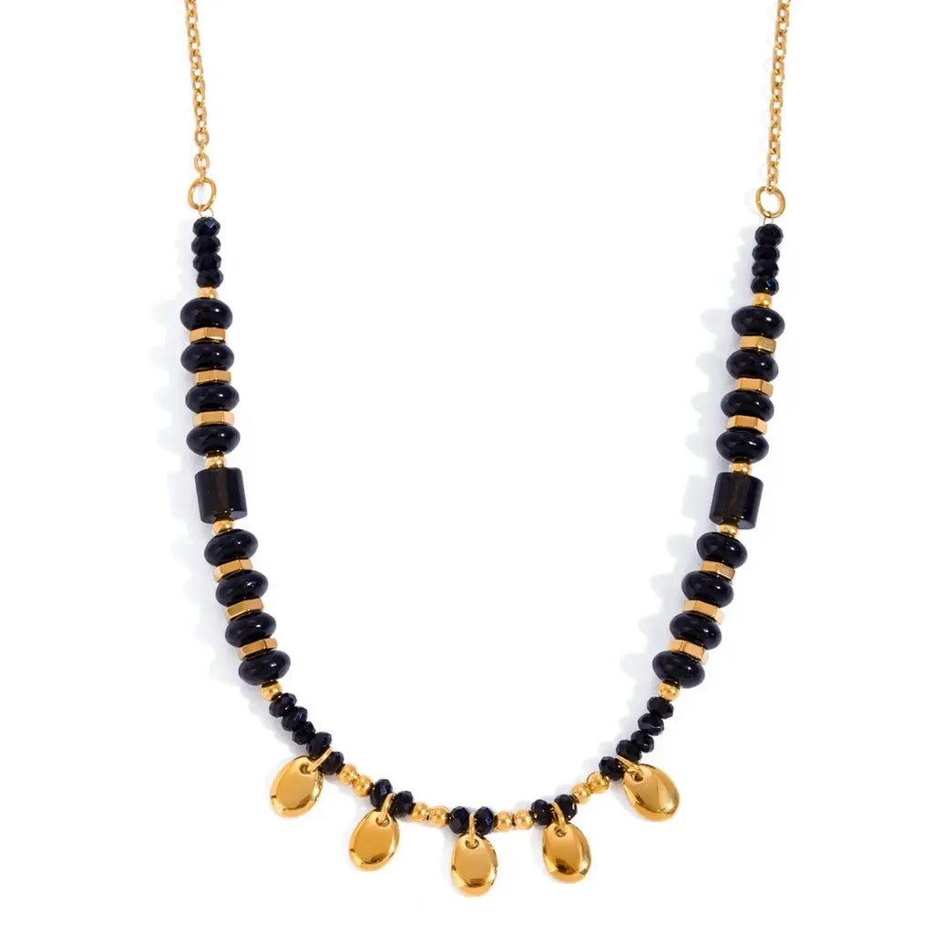 Black Crystal Hollow Beads Necklace - Diatoms