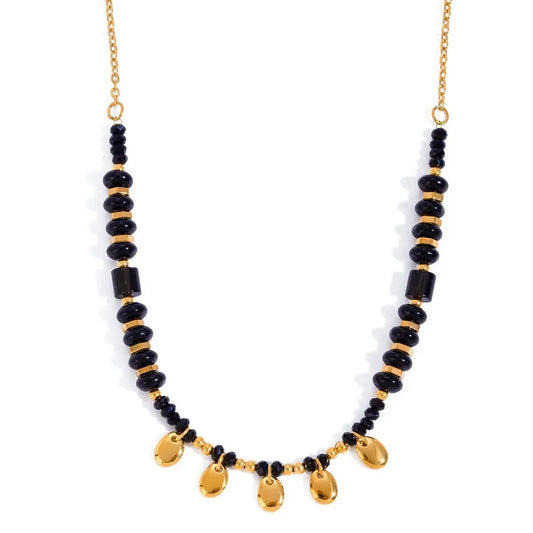 Black Crystal Hollow Beads Necklace - Diatoms