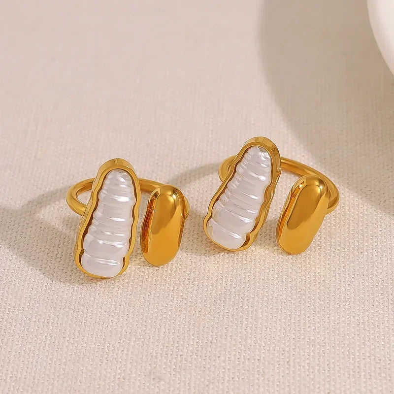 Elegant French Style Pearl Open Rings - Diatoms