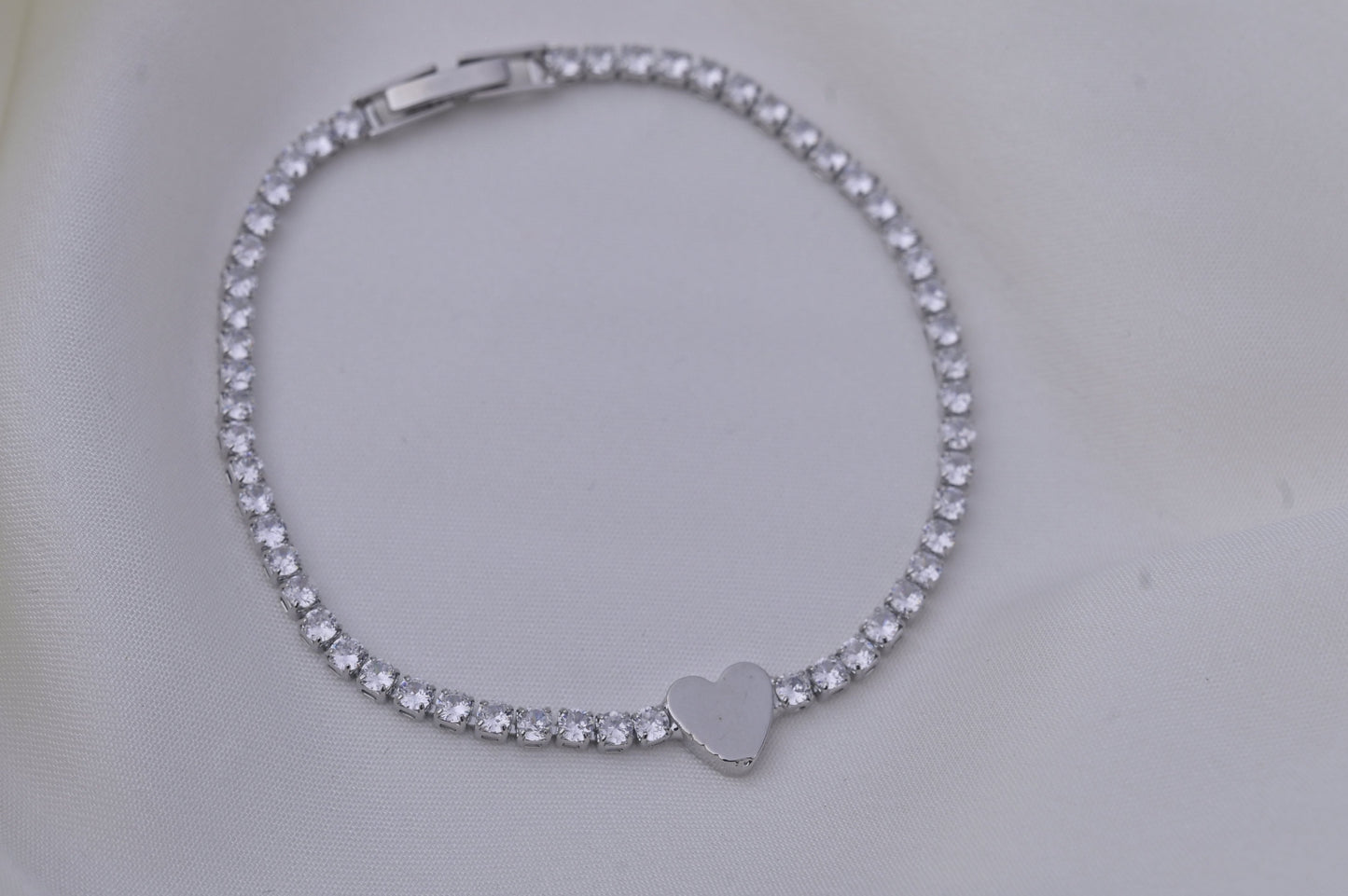 Cubic Zirconia Silver Heart Bracelet