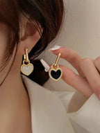 Black & White Heart Shape Double Side Necklace And Earrings - Diatoms