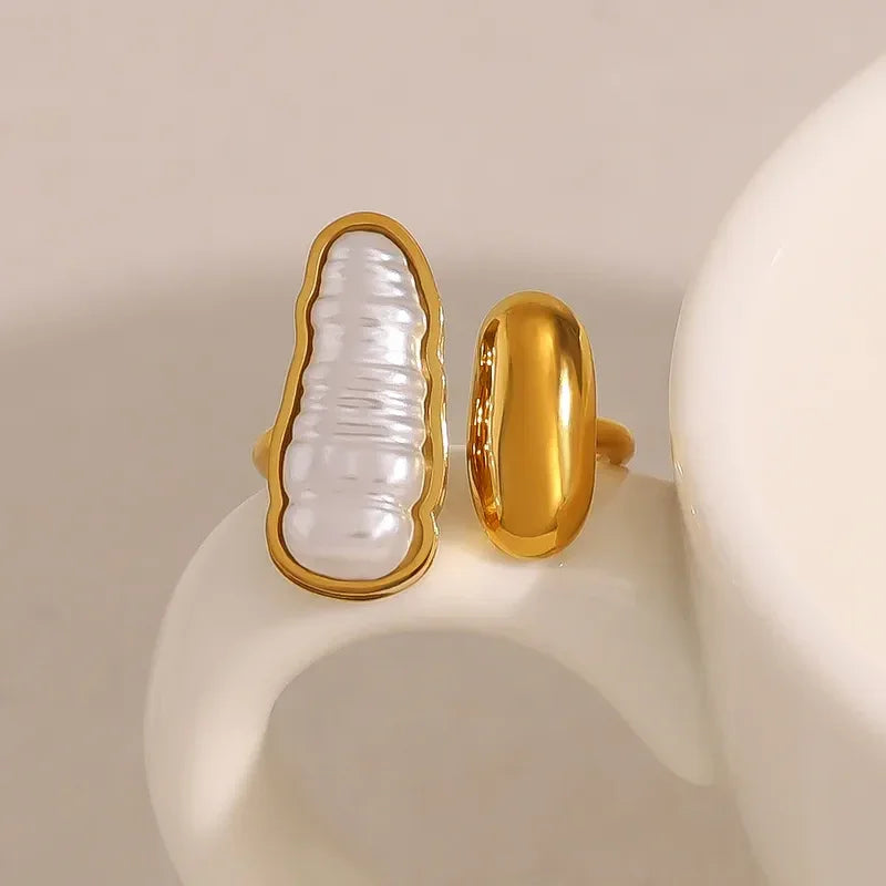 Elegant French Style Pearl Open Rings - Diatoms