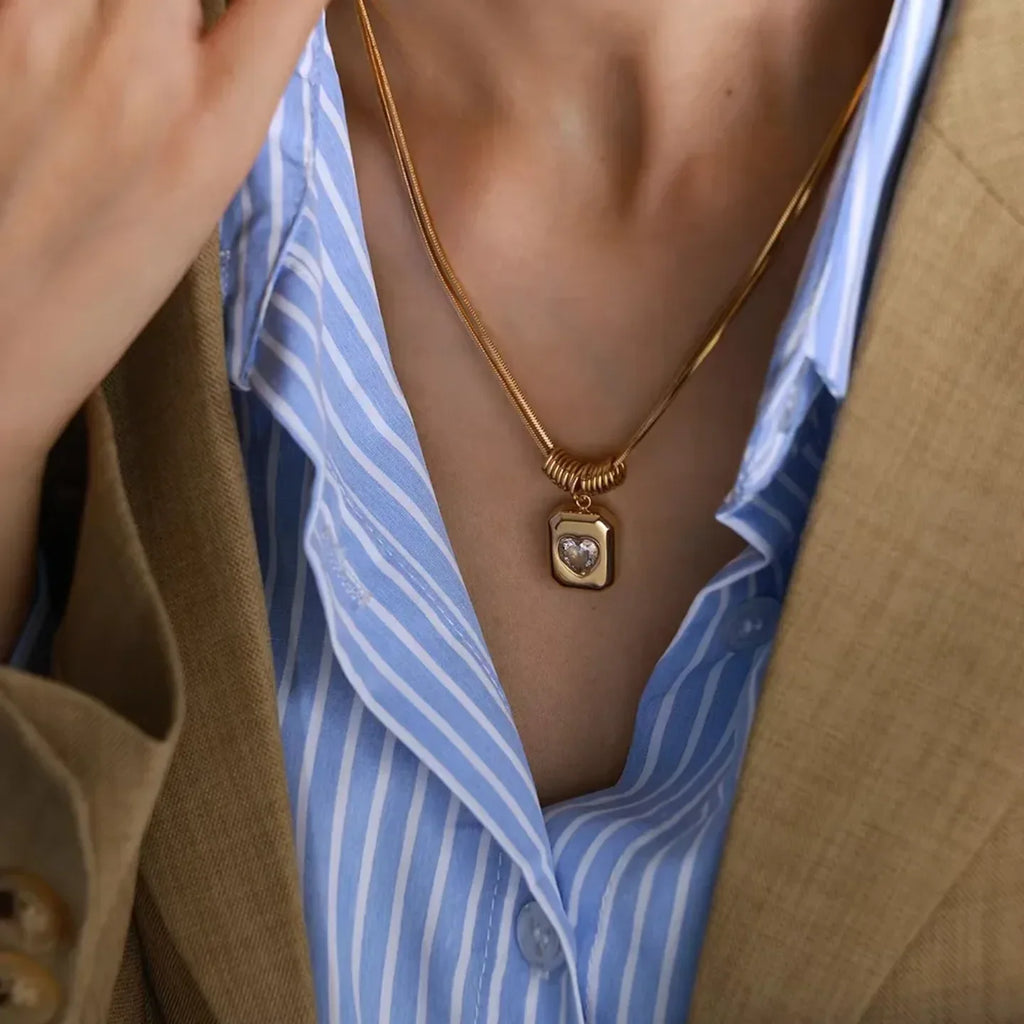 Trendy Crystal Geometric Peach Heart Love Pendant - Diatoms