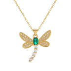 Diatoms Dragonfly Inlay Green Zircon Necklace