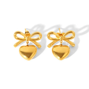 Heart Shape Bow Knot Drop Earrings