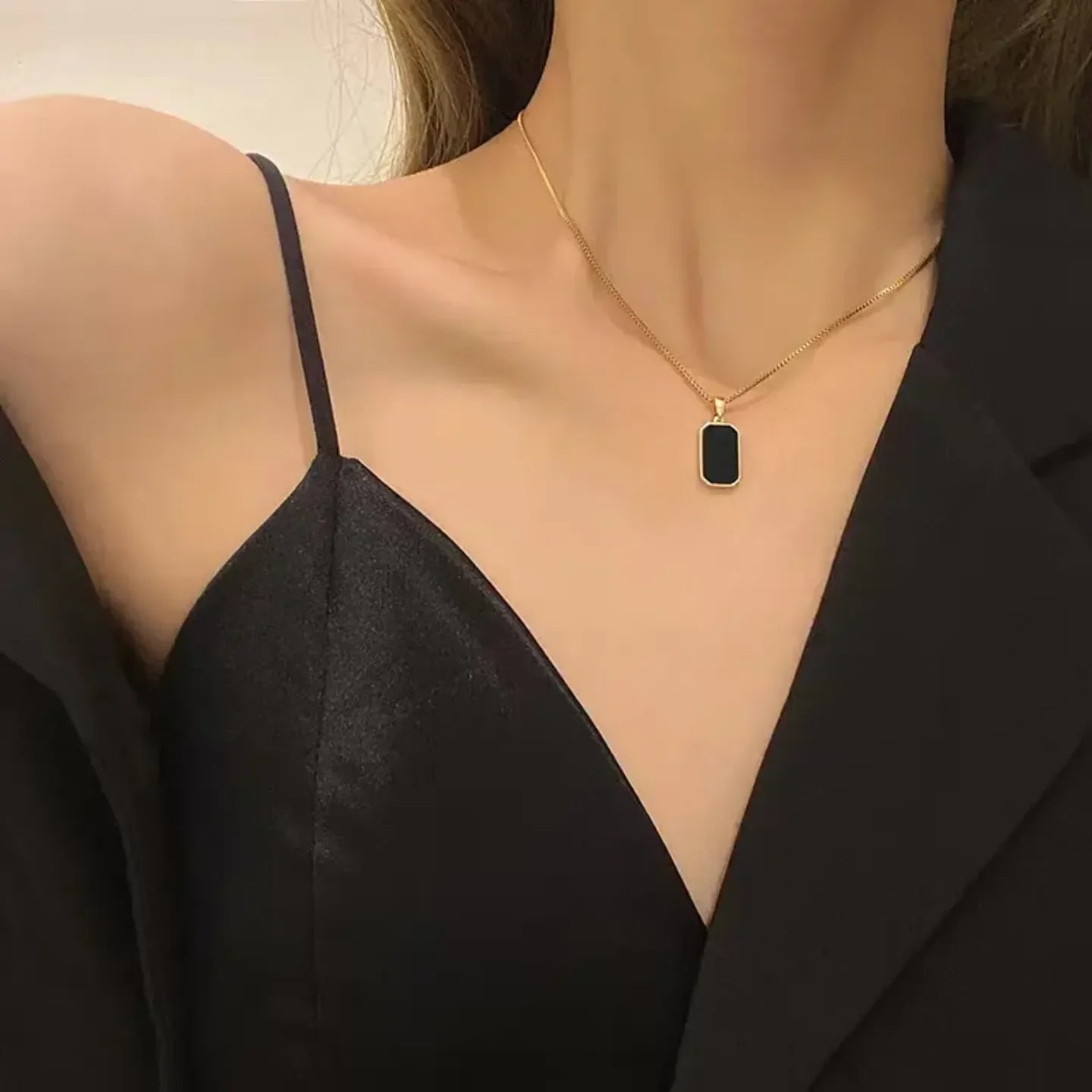 Black Enamel Gold Plated Necklace - Diatoms