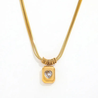 Trendy Crystal Geometric Peach Heart Love Pendant - Diatoms