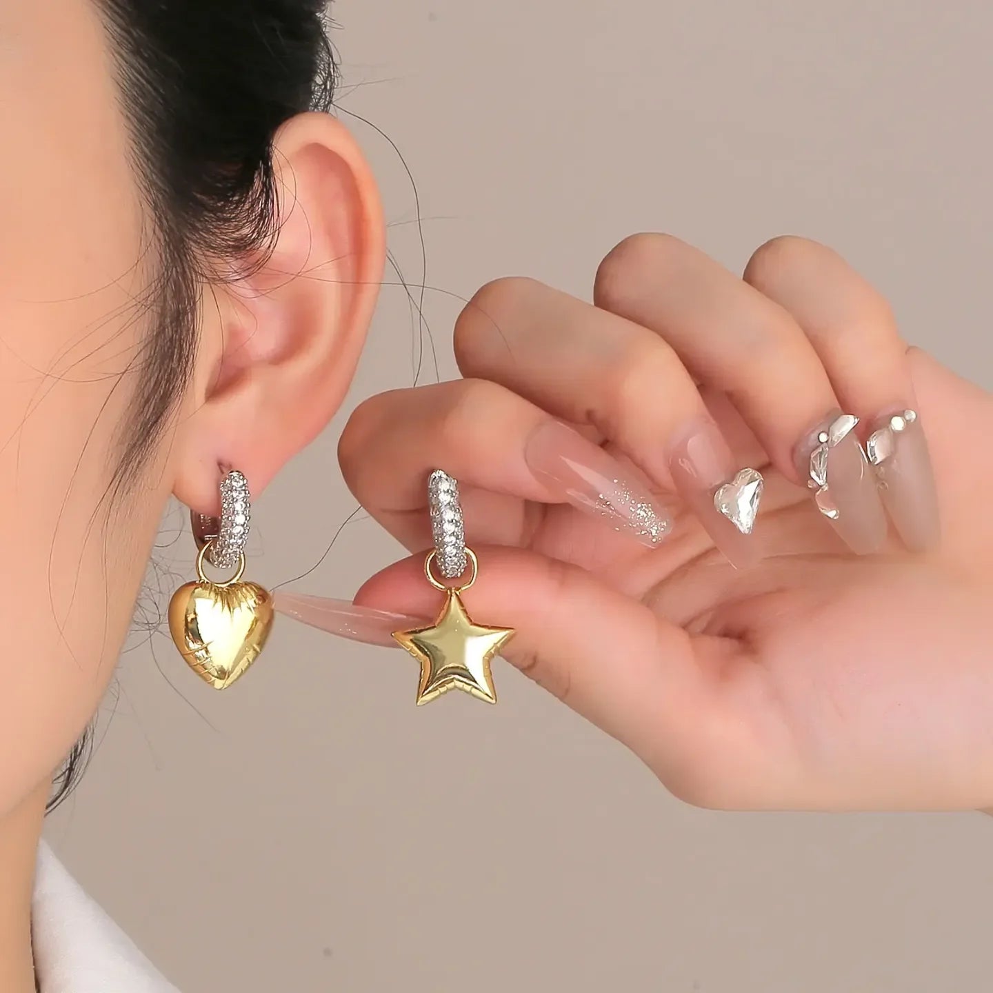 Commute Star Heart Shape Drop Earrings - Diatoms