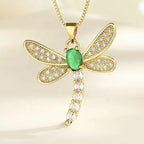 Diatoms Dragonfly Inlay Green Zircon Necklace - Diatoms