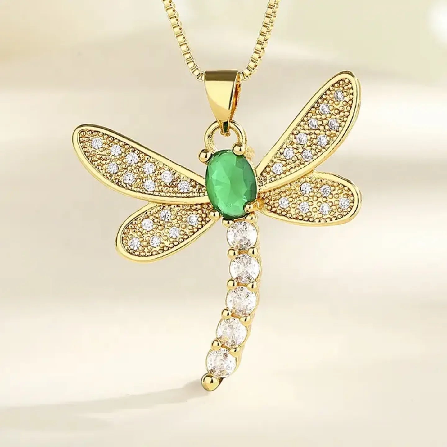 Diatoms Dragonfly Inlay Green Zircon Necklace - Diatoms