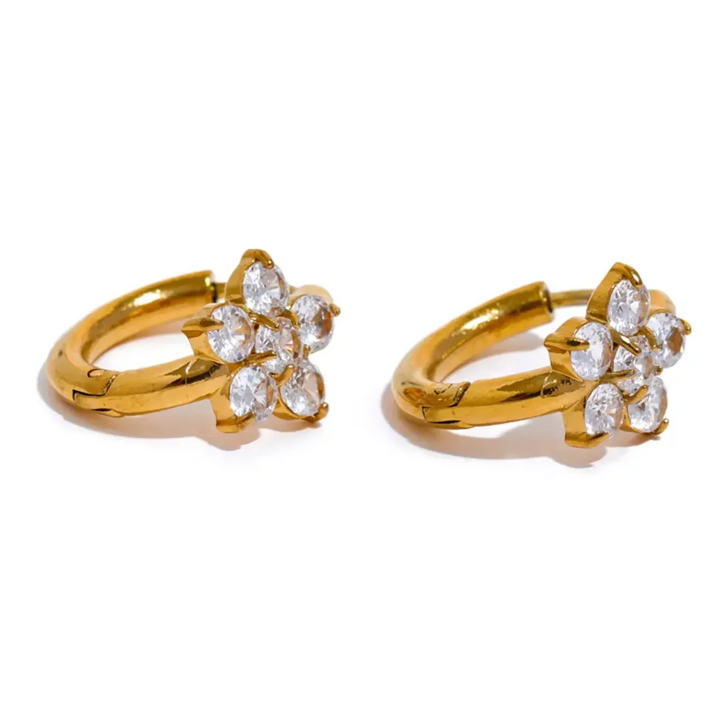 Flower Zircon Drop Earrings - Diatoms