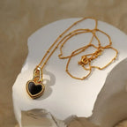 Black & White Heart Shape Double Side Necklace And Earrings - Diatoms