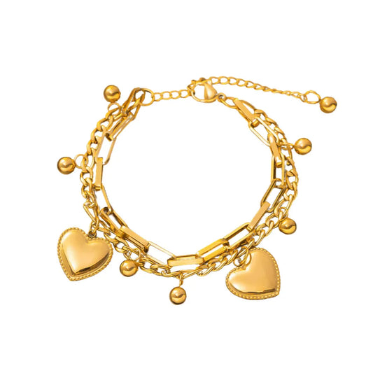 Bohemian Style Double Layered Heart Bracelet - Diatoms