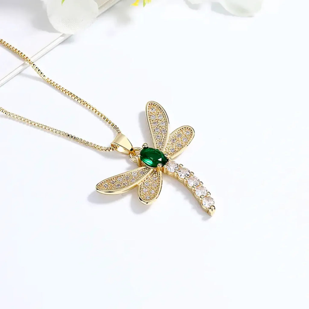 Diatoms Dragonfly Inlay Green Zircon Necklace - Diatoms