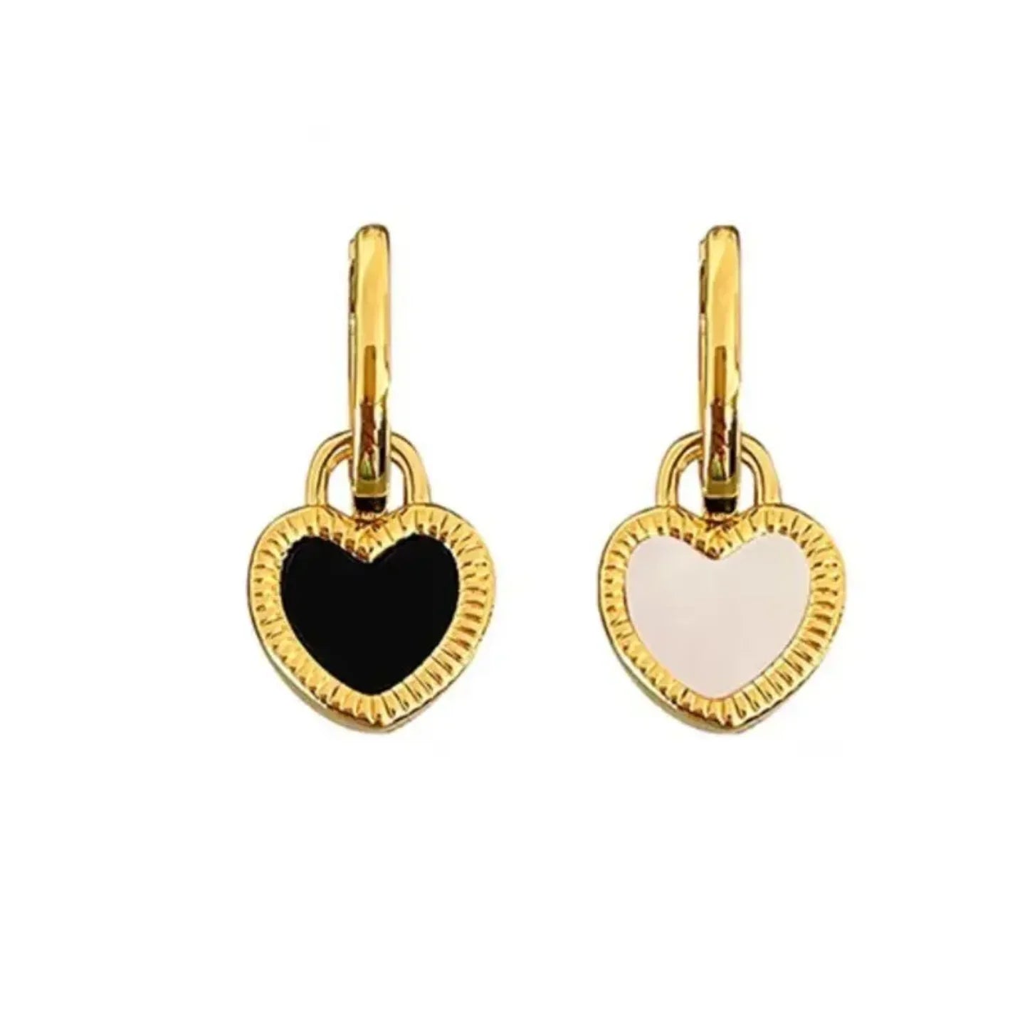 Black & White Heart Shape Double Side Necklace And Earrings - Diatoms