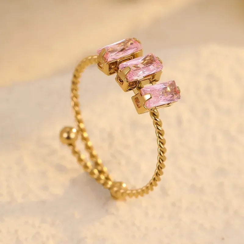 Shiny Square Zircon Open Rings - Diatoms