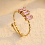 Shiny Square Zircon Open Rings - Diatoms