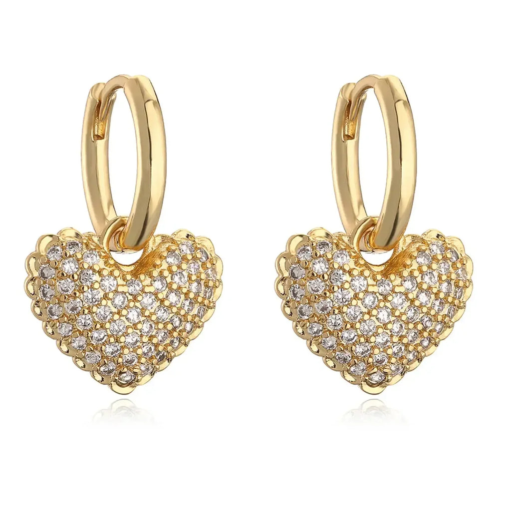 Commute Heart Shape Inlay Diamond Drop Earrings - Diatoms