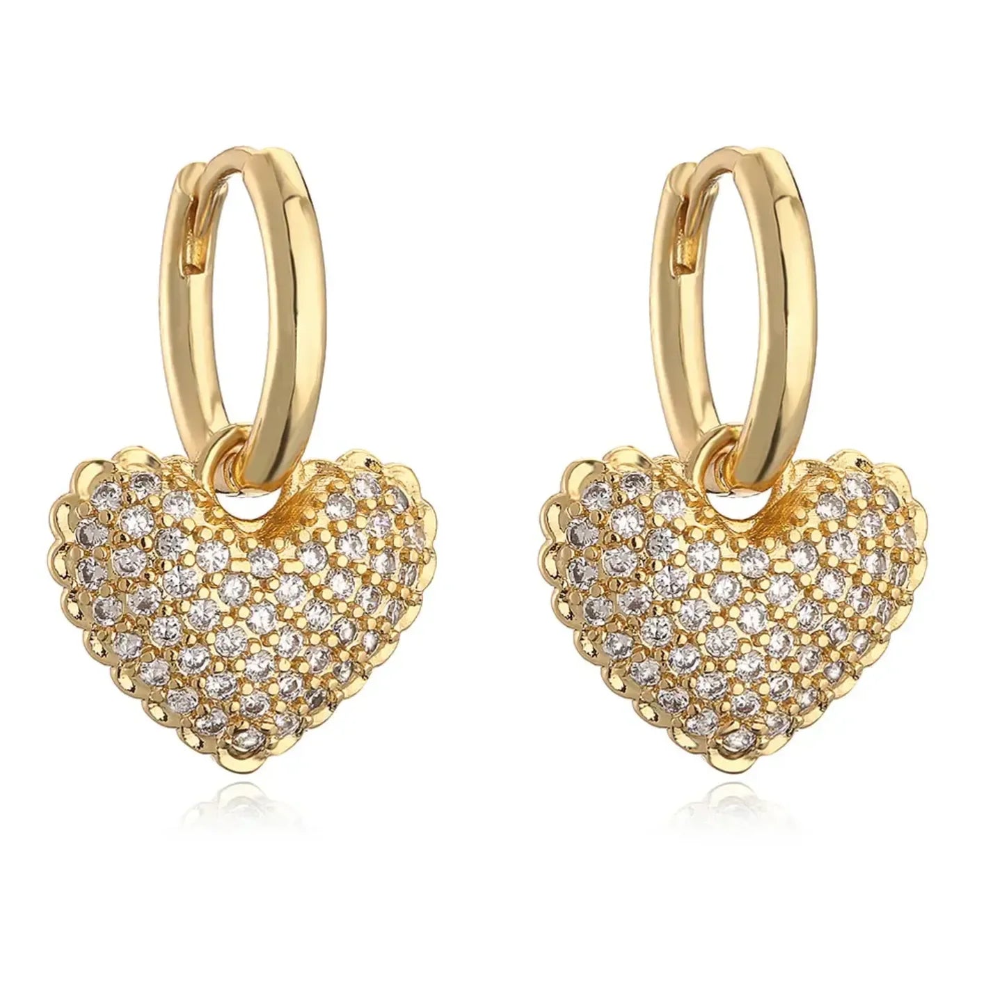 Commute Heart Shape Inlay Diamond Drop Earrings - Diatoms
