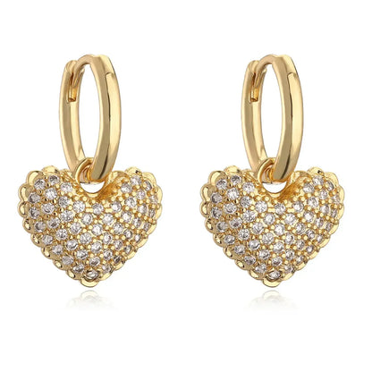 Commute Heart Shape Inlay Diamond Drop Earrings - Diatoms