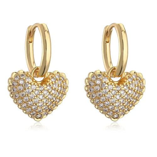 Commute Heart Shape Inlay Diamond Drop Earrings - Diatoms