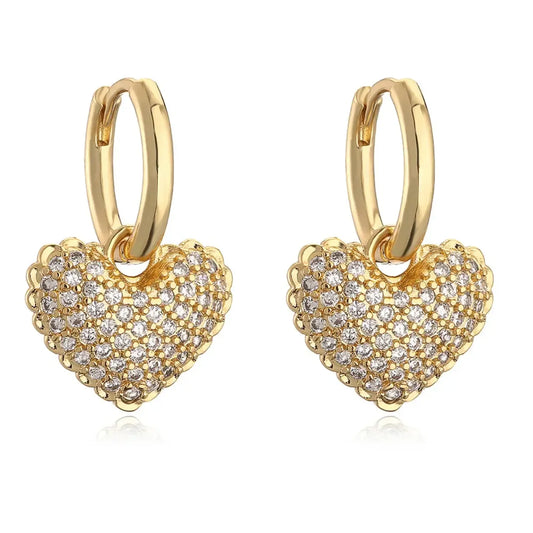 Commute Heart Shape Inlay Diamond Drop Earrings - Diatoms