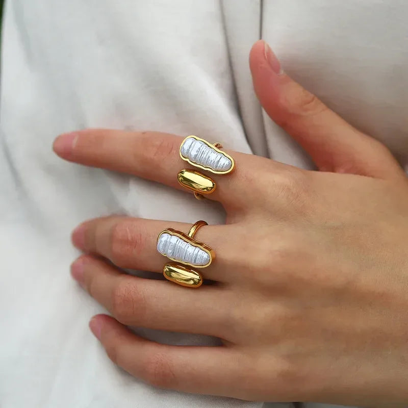Elegant French Style Pearl Open Rings - Diatoms