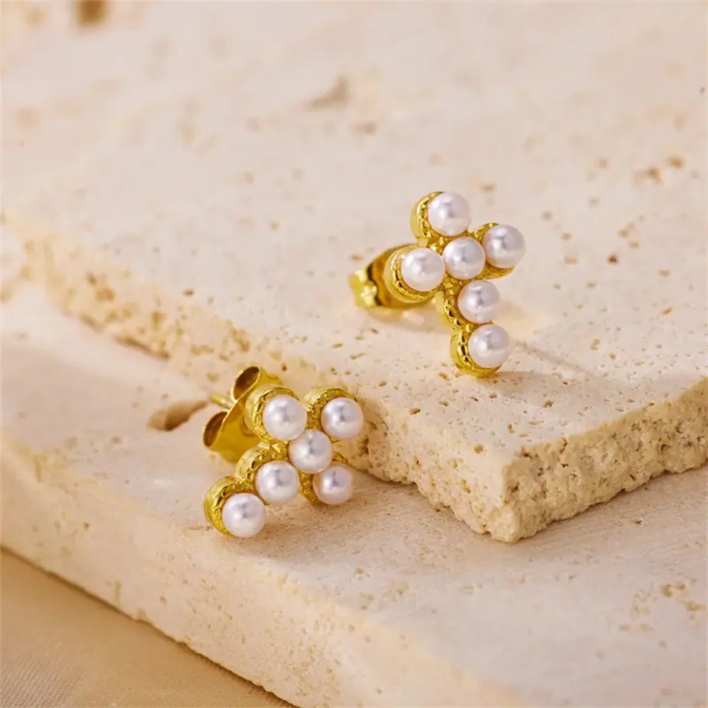 Pearl Cross Earrings - Diatoms