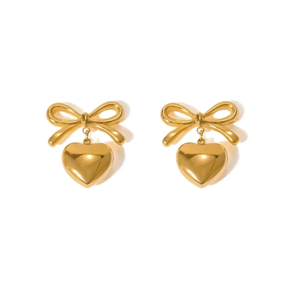 Heart Shape Bow Knot Drop Earrings - Diatoms