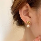 Knot Round Pearl Drop Earrings - Diatoms