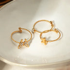 Flower Butterfly Rhinestones 3 Rings Set - Diatoms