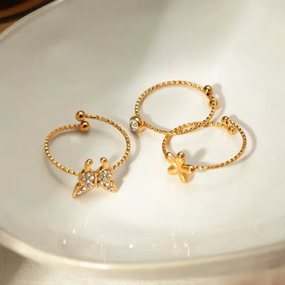 Flower Butterfly Rhinestones 3 Rings Set - Diatoms