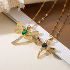 Diatoms Dragonfly Inlay Green Zircon Necklace