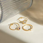 Pentagram Heart Shape Rhinestones Rings Set - Diatoms